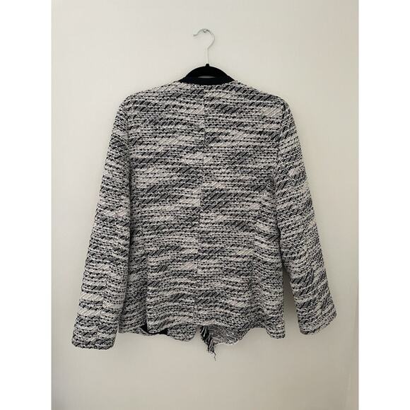 Gerard Darel Paris Women’s Tweed Boucle Open Front Blazer Jacket Black White 44 - Picture 4 of 7